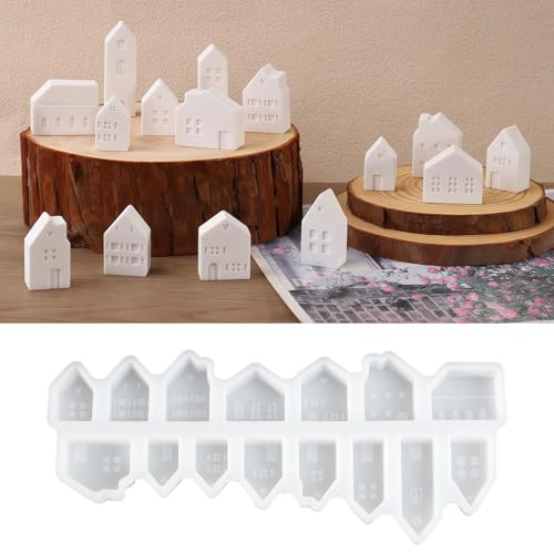 EPODA 15 Stück Silikonformen Gießformen Häuser 3D Haus Kerzenhalter Weihnachten Gips Gießen Giessformen Silikon Deko Basteln von EPODA