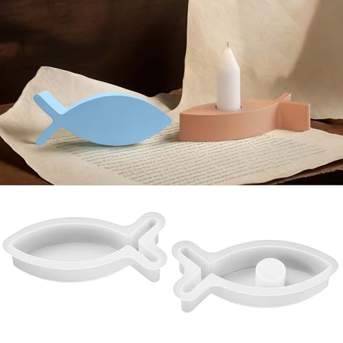 EPODA 2 Stück Fisch Silikonform Set - Gießformen für Kerzenhalter & Deko - Ideal für Taufe, Kommunion & Konfirmation - Für Seife & Kuchen DIY Projekte von EPODA