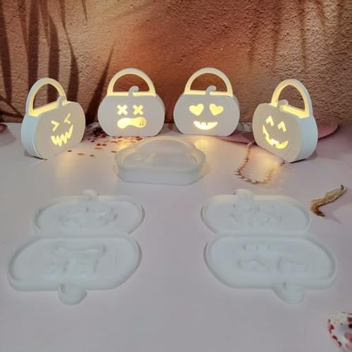 EPODA 5 Stück 3D Silikonform Kürbis Tasche mit Griffen Gießformen für Gips DIY Halloween Herbst Deko Silikonformen von EPODA