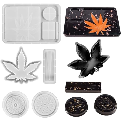 EPODA 5 Stück Silikonform Tablett Epoxidharz Form Silikonformen Gießformen Große Mühle Gießform Resin Form Tablett Blumen Goldfolienflocken Kräutermahlen DIY Basteln von EPODA