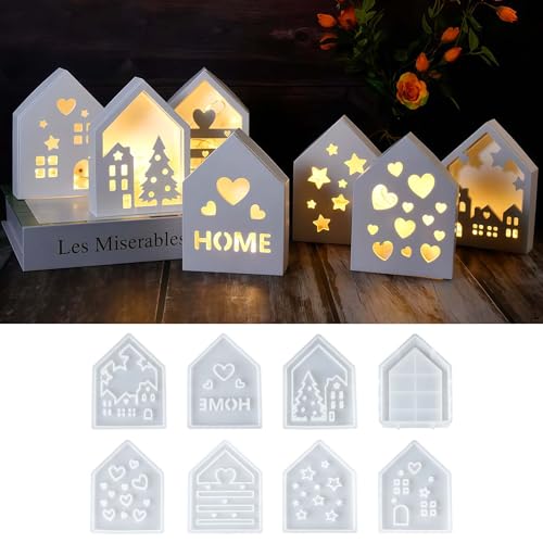 EPODA 7 Stück Gießformen Silikon Häuser 3D Silikonform Haus Kerzenhalter Weihnachten Gips Gießen Giessformen Deko von EPODA