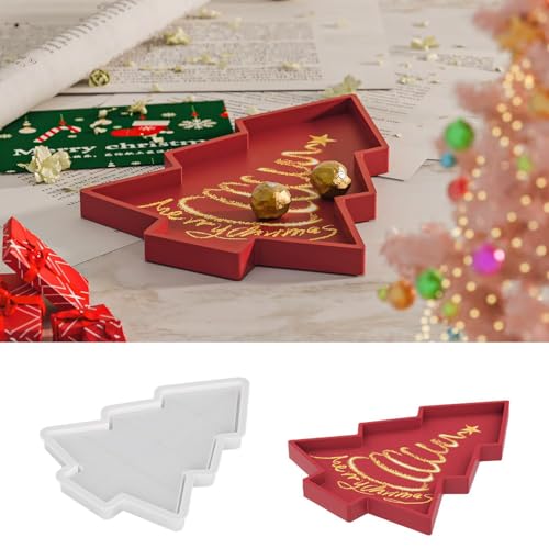 EPODA Silikonform Tablett Weihnachten Deko mit Weihnachtsmütze Baum Elch für Epoxidharz DIY Gießformen Weihnachtsdekoration von EPODA