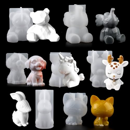 EPODA Silikonform Tier Set, 3D-Tierharz-Resin Silikonform Für Einhorn, Hase, Bär, Hirsch, Kätzchen, Hund, Elefant, Epoxidharz Formen Für Die Herstellung Von Dekoration von EPODA