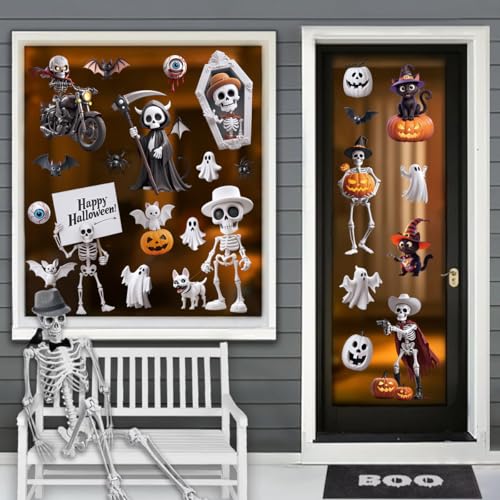 Halloween-Fensteraufkleber, Fledermaus, Geist, Spukhaus, Spinne, Totenköpfe, Kürbis-Dekorationen, Innenbereich, 9 Bögen von EPODA