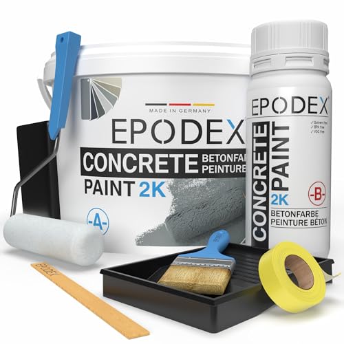 EPODEX 2K Betonfarbe | Bodenfarbe mit Zubehör für Garagenbodenbeschichtung, Bodenbeschichtung | hochdeckend, wasserfest | Keller, Garage, Werkstatt | 3.6kg (14m² für 2 Anstriche) von EPODEX