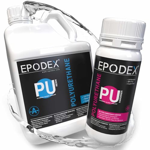 EPODEX 2K PU-Harz Versiegelung | Polyurethan Bodenbeschichtung & Wandbeschichtung | Transparent Lack | Matt | UV-stabil, Wasserfest, Hochstrapazierfähig | 1,1kg (11m²) von EPODEX