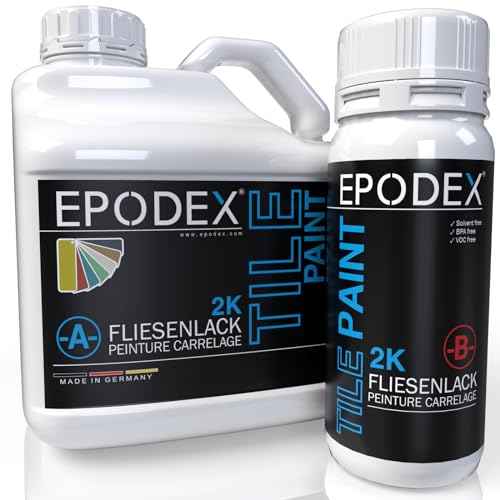 EPODEX® 2K TILE PAINT | Fliesenlack | Fliesenfarbe Boden Wand Badezimmer Küche| 45 Farben Weiß Bunt| Geruchsneutral Lösemittelfrei Abriebfest | Mengenrabatt 1,8-60Kg von EPODEX