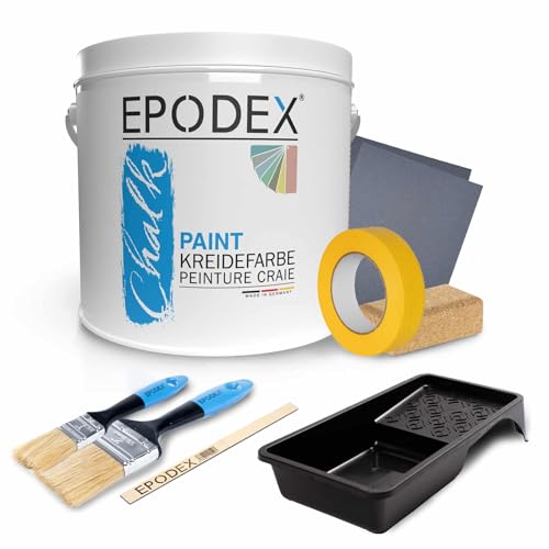 EPODEX® CHALK PAINT | Kreidefarbe | Holzfarbe Shabby Vintage Style| + Zubehörset | 45 Farben Transparent Farblos Farbig | Möbel, Holz, Pappe, Metall, Kunststoff 0,66-13,2Kg von EPODEX