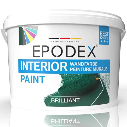 EPODEX® INTERIOR PAINT | Innenwandfarbe | Wandfarbe| 45 Brilliante Farben Polar Weiß Bunt Farbig | Spritzfrei Strapazierfähig Geruchsarm Hohe Deckkraft 3-53Kg von EPODEX