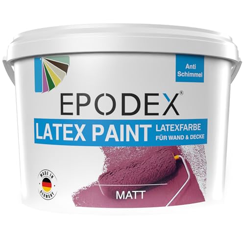 EPODEX Latexfarbe matt, Abwaschbare Wandfarbe, strapazierfähig, atmungsaktiv & geruchsneutral, Innenbereich, 3.3kg (12.5m² für 2 Anstriche) von EPODEX