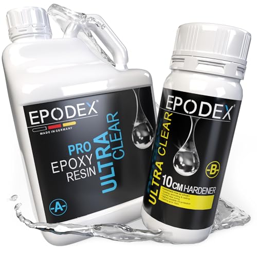 EPODEX Epoxidharz Set PRO MAX | Kristallklares Epoxy Resin für Gießhöhen bis 10cm | Gießharz Set ohne oder mit Farbstoffen | Für River-Tische, Lampen, Projekte mit hohen Form- und Gussteilen EPODEX Epoxidharz Set PRO MAX | Kristallklares Epoxy Resin für Gießhöhen bis 10cm | Gießharz Set ohne oder mit Farbstoffen | Für River-Tische, Lampen, Projekte mit hohen Form- und Gussteilen von EPODEX