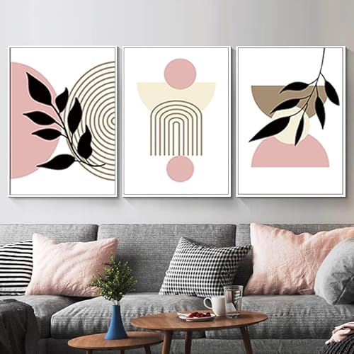 EPOKNQ Geometrische Abstrakte Kunst Poster Set Von 3, Mittelalterliche Moderne Bohemian Stil Schlafzimmer Und Wohnzimmer Kunstdruck, Pflanze Farbblock Dekorative Malerei, Rahmenlos (Stil 8,50x70cm*3) von EPOKNQ