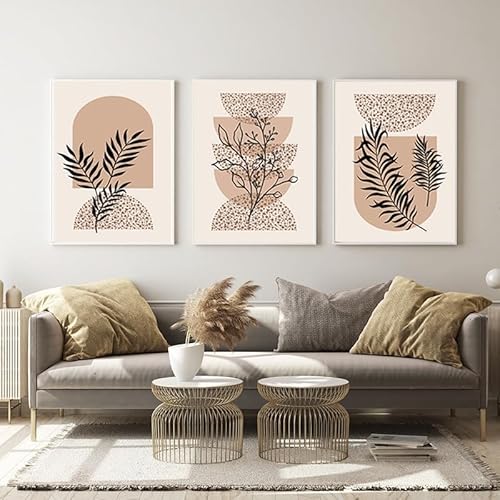 Geometrische Abstrakte Kunst Poster Set Von 3, Mittelalterliche Moderne Bohemian Stil Schlafzimmer Und Wohnzimmer Kunstdruck, Pflanze Farbblock Dekorative Malerei, Rahmenlos (Stil 10,40x60cm*3) von EPOKNQ