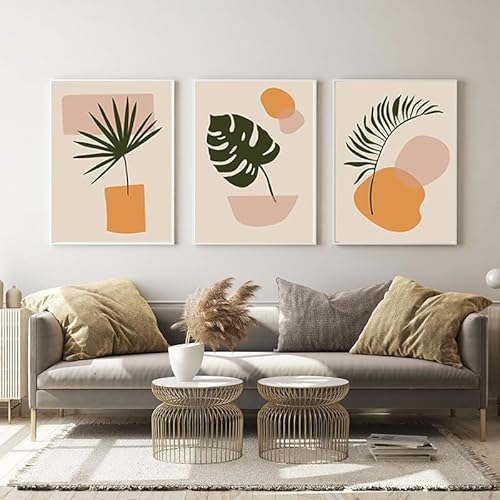 Geometrische Abstrakte Kunst Poster Set Von 3, Mittelalterliche Moderne Bohemian Stil Schlafzimmer Und Wohnzimmer Kunstdruck, Pflanze Farbblock Dekorative Malerei, Rahmenlos (Stil 2,40x60cm*3) von EPOKNQ