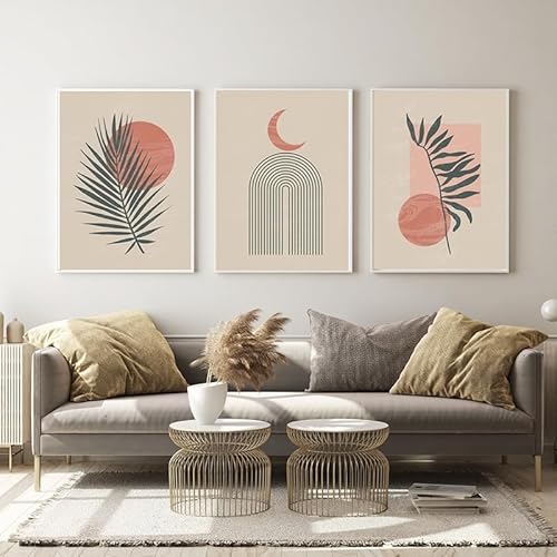 Geometrische Abstrakte Kunst Poster Set Von 3, Mittelalterliche Moderne Bohemian Stil Schlafzimmer Und Wohnzimmer Kunstdruck, Pflanze Farbblock Dekorative Malerei, Rahmenlos (Stil 3,20x30cm*3) von EPOKNQ