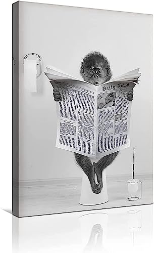 Hochlandrind Leinwand Bilder,Lustige Schwarz Weiß Tier Hochlandrind Kunst Bilder,Schwarz-Weiß hochland kuh poster für Schlafzimmer Wohnzimmer Modern Deko, Kein Rahme (Affe,40x60cm) von EPOKNQ