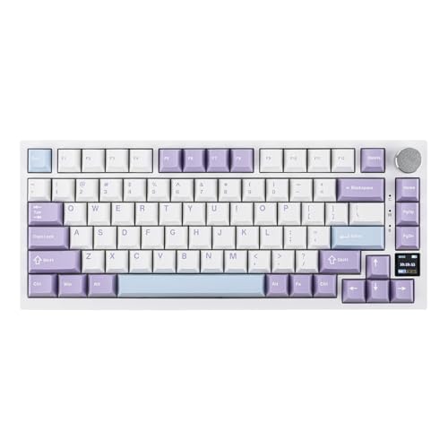 EPOMAKER Ajazz AK820 Pro Gasket Mechanische Tastatur mit Kabel/Bluetooth/kabellos, TFT Bildschirm, beleuchtet RGB, Schalldümpfende Foam für Win/Mac/PC (White Purple, Ajazz Gift Switch) von EPOMAKER