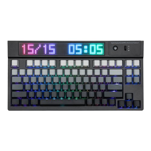 EPOMAKER DynaTab 75X Mechanische Tastatur mit RGB Matrix Display. Bluetooth/2,4 GHz/USB-C Tastatur Gaming in Gasket, mit Hot-Swap, 10.000mAh, 2A Schnellladung (Grey, Flamingo Switch) von EPOMAKER