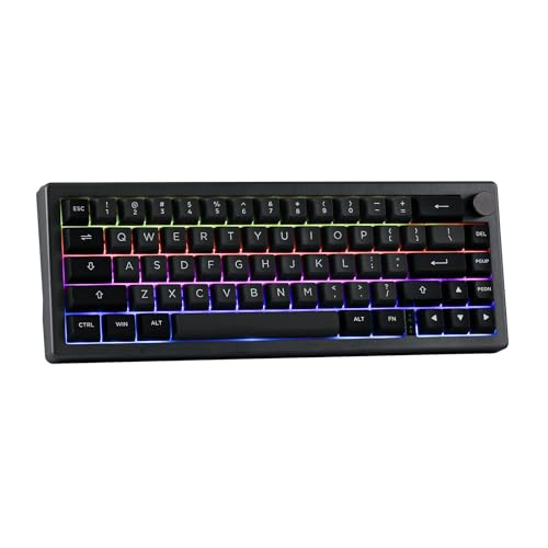 EPOMAKER EK68 65% Gasket NKRO Mechanische Tastatur, Hot Swappable Dreifach-Modus Gaming-Tastatur mit 3000mAh Akku, RGB-Beleuchtet für Büro/Home/Win/Mac (Black Silver, Flamingo Switch) von EPOMAKER