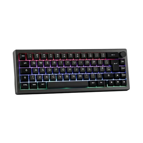 EPOMAKER EK68 65% ISO(UK) Layout RGB Mechanische Tastatur mit Drehregler, Hot Swappable Triple Mode NKRO Gasket Bluetooth Gaming Tastatur mit 3000mAh Akku für Win/Mac(Black Silver, Budgerigar Switch) von EPOMAKER