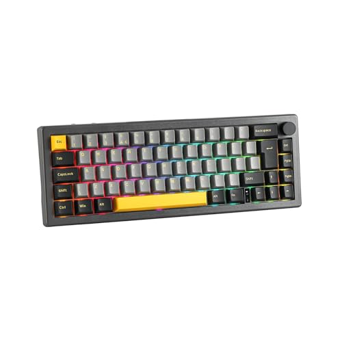 EPOMAKER EK68 65% ISO(UK) Layout RGB Mechanische Tastatur mit Drehregler, Hot Swappable Triple Mode NKRO Gasket Bluetooth Gaming Tastatur mit 3000mAh Akku für Win/Mac (Gateron Pro Black) von EPOMAKER