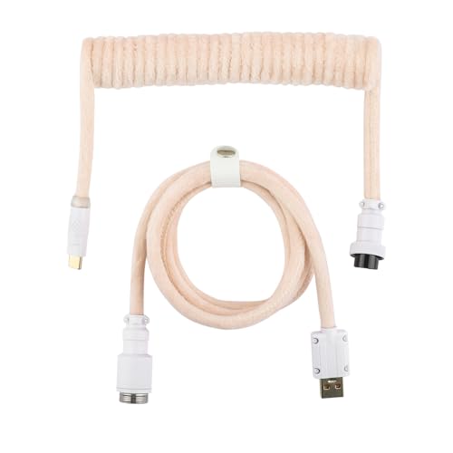 EPOMAKER FurMix Tastatur Kabel. 1,5 m USB A zu C doppelt ummanteltes Kabel, mit abnehmbarem 5-Pin Metall Aviator Stecker für Gaming Tastatur (FurMix, Beige) von EPOMAKER