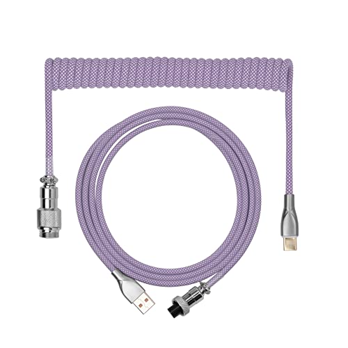 EPOMAKER Macaron Spiralkabel für Tastatur, 1,8 m, USB-Typ-C-Kabel, Typ-C auf USB-A, TPU Mechanisches Tastaturkabel mit abnehmbarem Aviator-Anschluss für Gaming-Tastatur/Tablet/Smartphone (Purple) von EPOMAKER