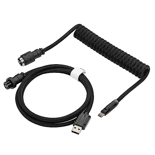 EPOMAKER Mix PRO Gewickeltes USB-C-Kabel, 1.5m Doppelt Ummanteltes Kabel für Mechanische Tastatur, mit Abnehmbarem 4-Pin Aviator Stecker für Gaming Tastatur (Schwarz) von EPOMAKER