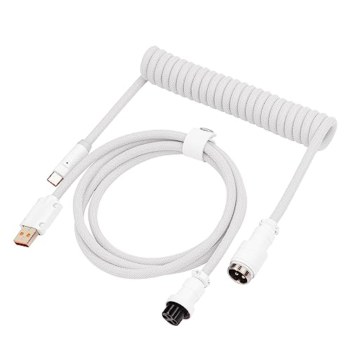 EPOMAKER Mix PRO Gewickeltes USB-C-Kabel, 1.5m Doppelt Ummanteltes Kabel für Mechanische Tastatur, mit Abnehmbarem 4-Pin Aviator Stecker für Gaming Tastatur (Weiß) von EPOMAKER