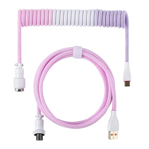 EPOMAKER Mix SE Gewickeltes USB-C-Kabel, 1.5m Doppelt Ummanteltes Kabel für Mechanische Tastatur, mit Abnehmbarem 4-Pin Aviator Stecker für Gaming Tastatur (Rosa&Weiß&Lila) von EPOMAKER