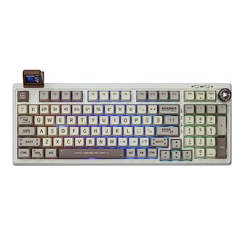 EPOMAKER RT100 Mechanische Tastatur Gasket mit anpassbarem Display, Bluetooth/2.4G/USB, Drehregler, Hot Swap, 5000mAh Akku, RGB für Win/Mac/Gaming (Retro White (US QWERTY), Sea Salt Silent Switch) von EPOMAKER