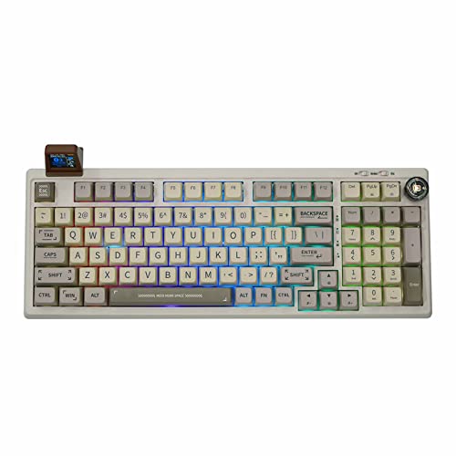 EPOMAKER RT100 Mechanische Tastatur Gasket mit anpassbarem Display, Bluetooth/2.4G/USB, Drehregler, Hot Swap, 5000mAh Akku, RGB für Win/Mac/Gaming (Retro White (US QWERTY), Wisteria Linear Switch) von EPOMAKER