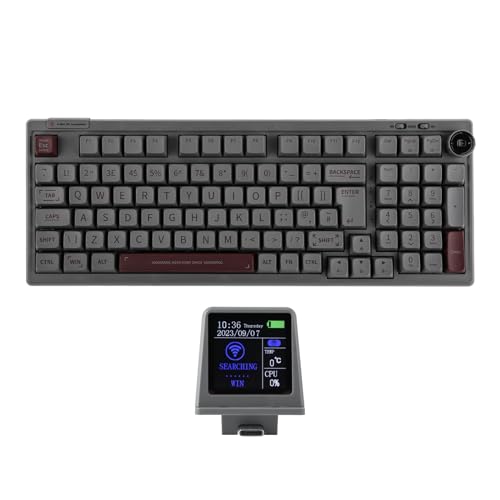 EPOMAKER RT100 97 Tasten ISO(UK) Mechanische Gaming Tastatur mit Anpassbarem Mini TV, Dichtung, DREI Modi (BT5.0/2.4Ghz/USB-C), Hot Swappable Sockel, 5000mAh Akku (Grau, Sea Salt Silent) von EPOMAKER