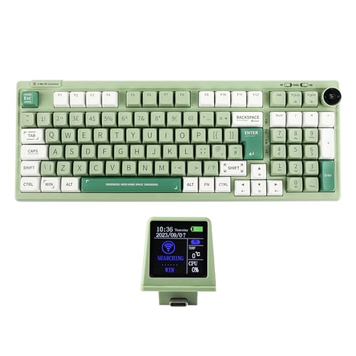 EPOMAKER RT100 97 Tasten ISO(UK) Mechanische Gaming Tastatur mit Anpassbarem Mini TV, Dichtung, DREI Modi (BT5.0/2.4Ghz/USB-C), Hot Swappable Sockel, 5000mAh Akku (Grün, Sea Salt Silent) von EPOMAKER