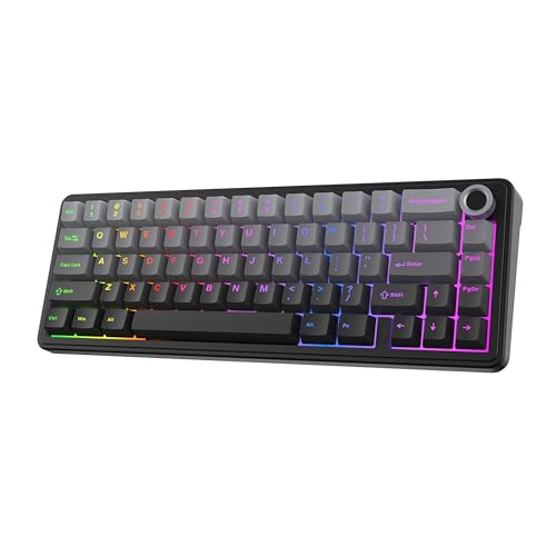 EPOMAKER X Aula F65 PRO Wireless Mechanical Gaming Keyboard, Hot-Swappable, Knob and Shine-Through PBT Keycap, RGB, Bluetooth/2.4GHz Wireless, QWERTY US, 65% Layout (Grau, Graywood V3 Switch) von EPOMAKER