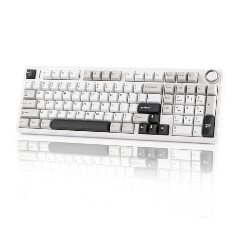 EPOMAKER X Aula F99 PRO Mechanische Gaming Tastatur 2.4GHz/Type-C/BT5.0, Hot-Swap-fähige Custom-Tastatur mit 8000mAh-Akku, linear Switch und RGB-Beleuchtung (Schwarz GrauWeiß) von EPOMAKER