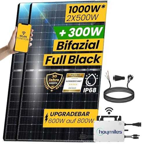 EPP Solar® 1000W Balkonkraftwerk 800W komplett Steckdose - Solaranlage Komplettset mit 500 Watt Solarmodule -Photovoltaik Komplettanlage inkl. Upgradefähiger 800W Hoymiles Wechselrichter von EPP.Solar