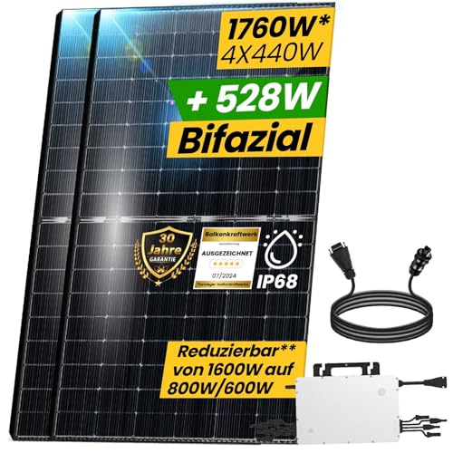 EPP.Solar® 1720W Photovoltaik Balkonkraftwerk 1600W komplett Steckdose - Solaranlage Komplettset mit 430W Bifaziale Solarmodule, Hoymiles HMS-1600-4T Wechselrichter und 10m Wielandstecker von EPP.Solar