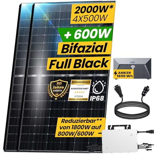 2000W Balkonkraftwerk Set mit 4x500W Solarmodule, Hoymiles HMS-1800-4T Wechselrichter, Anker SOLIX Solarbank E1600 Solarspeicher und 10m Wielandstecker von EPP.Solar