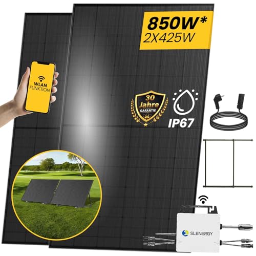 EPP Solar® 850W Balkonkraftwerk 800W komplett Steckdose - Inklusive Halterung - Balkonkraftwerk 800 Watt upgradebarer Wechselrichter 600W/800W (850W Balkonkrafwerk) von EPP.Solar