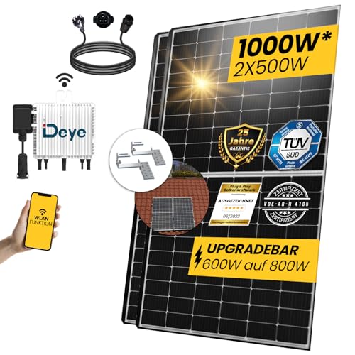 EPP.Solar® 1000W Balkonkraftwerk Komplettset inkl. Neu Generation Upgradefähiger 800W Deye WIFI Wechselrichter mit Relais (Ziegeldach) von EPP.Solar