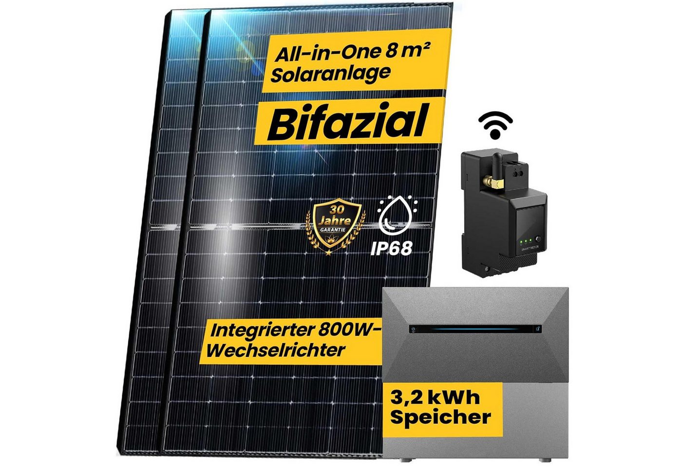 Stegpearl Balkonkraftwerk All In One Balkonkraftwerk 2000W Komplett Steckdose 3,2 kWh Speicher, (3,2 kWh Anker SOLIX Solarbank E1600 PRO Smarter Zähler Ohne Montageset), Integriertem 800W Wechselrichter und APP & WiFi Einrichtungen von Stegpearl