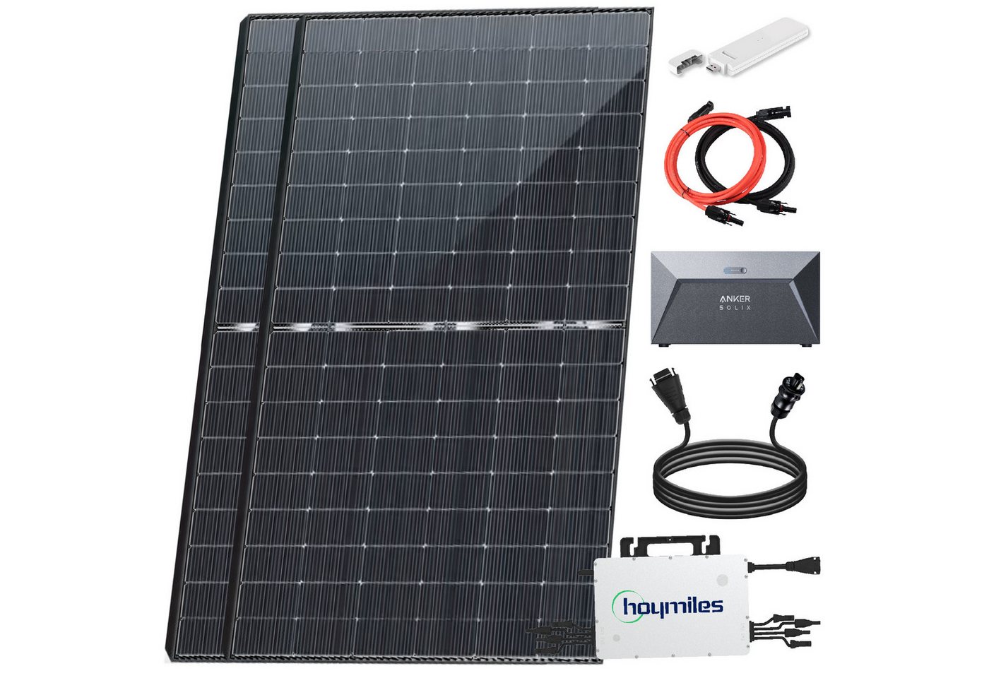 EPP.Solar Solaranlage 2000W Balkonkraftwerk mit Speicher 2000W/1600W/1800W Komplettset, 2000,00 W, Monokristalline inkl Hoymiles HMS-1600W-4T drosselbar WLAN Wechselrichter von 1600W auf 800W/600W mit Anker SOLIX Solarbank E1600 Solarspeicher von EPP.Solar