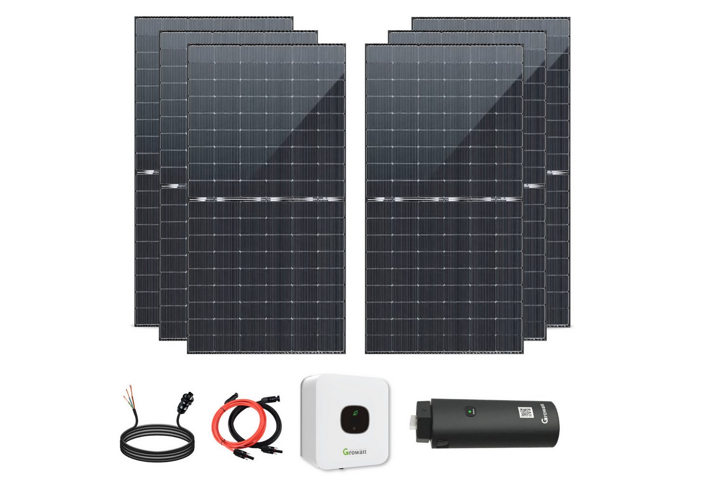 EPP.Solar Solaranlage Balkonkraftwerk 2000W/2500W/3000W/3500W inkl. 500W Solarmodule, Monokristalline, (3000W Balkonkraftwerk Komplettset mit Growatt 3000W Wechselrichter (MIC 3000TL-X) und WIFI Stick inkl 10m Wielandstecker Plus Verlängerungskabel) von EPP.Solar