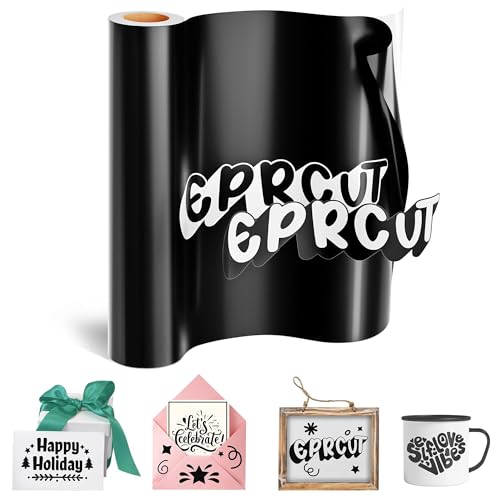 EPRCUT Schwarz Vinylfolie Plotter, 30.5cm x 457cm Plotterfolie Vinyl Rolle für Cricut, Glänzende Selbstklebende Plotter Folie für DIY, Party, Auto, Tasse, Fenster, Muttertag, Kindertag von EPRCUT