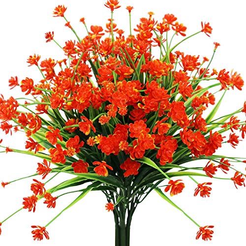 EPRHY Künstliche Blumen, Rot, 4 Stück, für den Außenbereich, UV-beständig, Sträucher, Pflanzen drinnen und draußen, hängende Pflanzgefäße für Haus und Garten von EPRHY