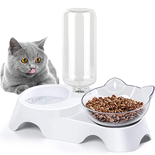 Katzen Futternäpfe, Automatischer Futternapf und Wasserspender für Katze Hund, Kreative rutschfeste Basis Hundenapf Katzennapf 15° Neigbar, für Katze Welpe Futter und Wass. von EPROICKS