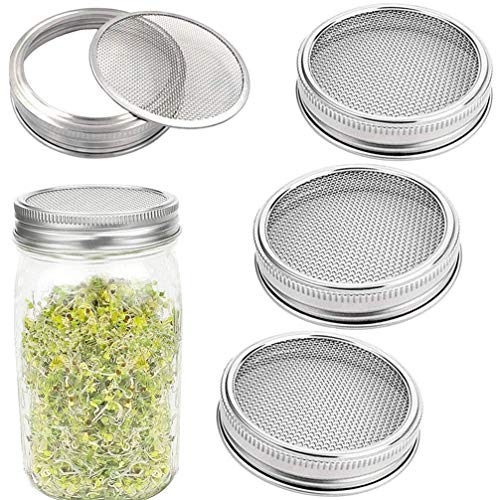 Keimdeckel, breite Öffnung, 316 Edelstahl, Netzdeckel, Keimsieb-Deckel, Set für Einmachgläser, Einmachdeckel, Anbau von Alfalfa-Sprossensamen, Salatsprossen, Deckel, 4 Stück von EPSVCSEWN