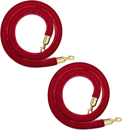 EPYBJYWQ Absperrseil for VIP Tunnel, Filmtheater, Hotels, Stanchion Queue Barrier Seil mit goldfarbenen Haken, 2PCS(Red,3m/9.8ft) von EPYBJYWQ