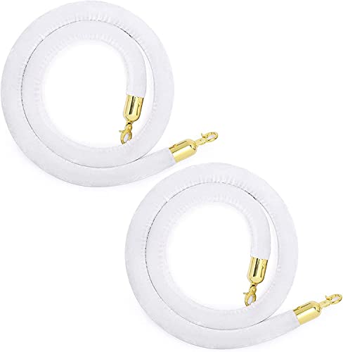 EPYBJYWQ Samtkordel 2PCS Warteschlangenseil for VIP-Kanäle, Crowd Control Seilbarriere mit goldfarbenen Haken, 9.8/8.2/6.5/4.9 Ft(White,5m/16.4ft) von EPYBJYWQ